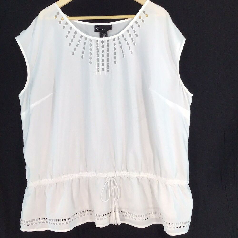 Lane Bryant Blouse Top Sleeveless Women's 26-28 Boho Drop Waist Adjustable Tie